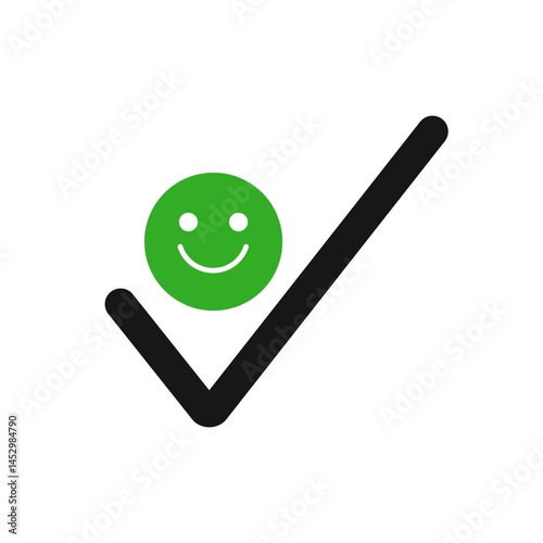 smiley face with a green check mark sign