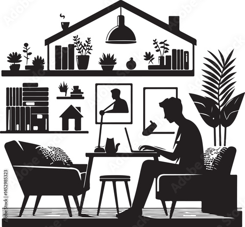 Modern Remote Work Setup with Person Working on Laptop at Home