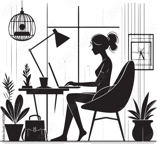Modern Remote Work Setup with Person Working on Laptop at Home