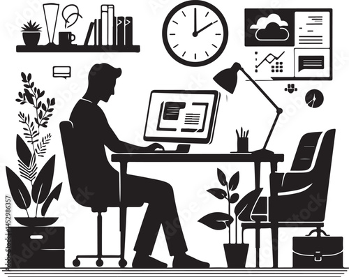 Modern Remote Work Setup with Person Working on Laptop at Home