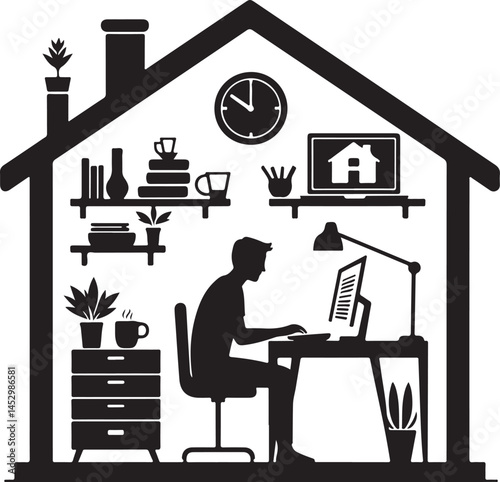 Modern Remote Work Setup with Person Working on Laptop at Home