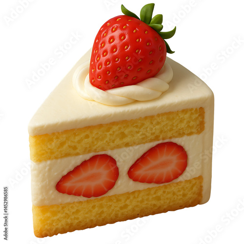 3D slice strawberry cake  ; isolated on a transparent background