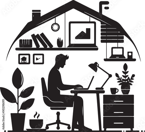Modern Remote Work Setup with Person Working on Laptop at Home