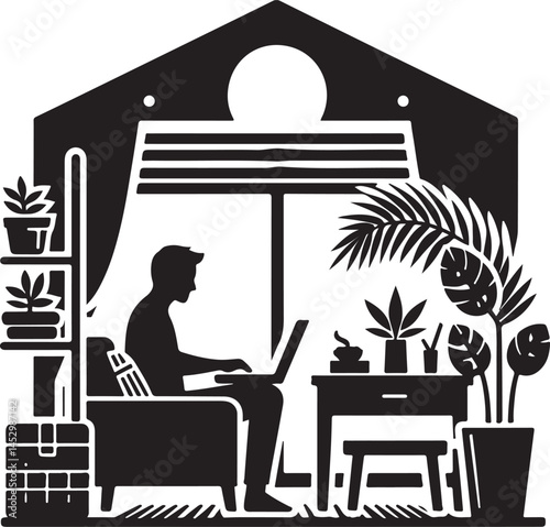 Modern Remote Work Setup with Person Working on Laptop at Home