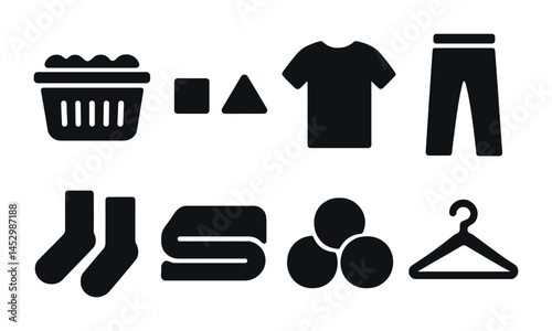 Laundry and clothing solid icons set - filled, apparel, washing symbols