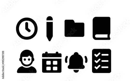 Business and office solid icons set – simple, filled, work and productivity symbols