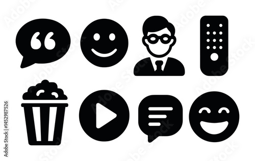 Entertainment and media icons set – solid, filled, leisure and fun symbols