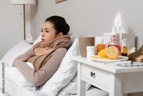 Sick young woman with a war...