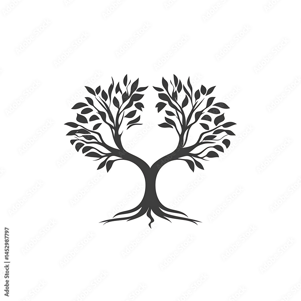 Fototapeta premium A Dark Silhouette Illustration Depicts a Tree with Two Sections