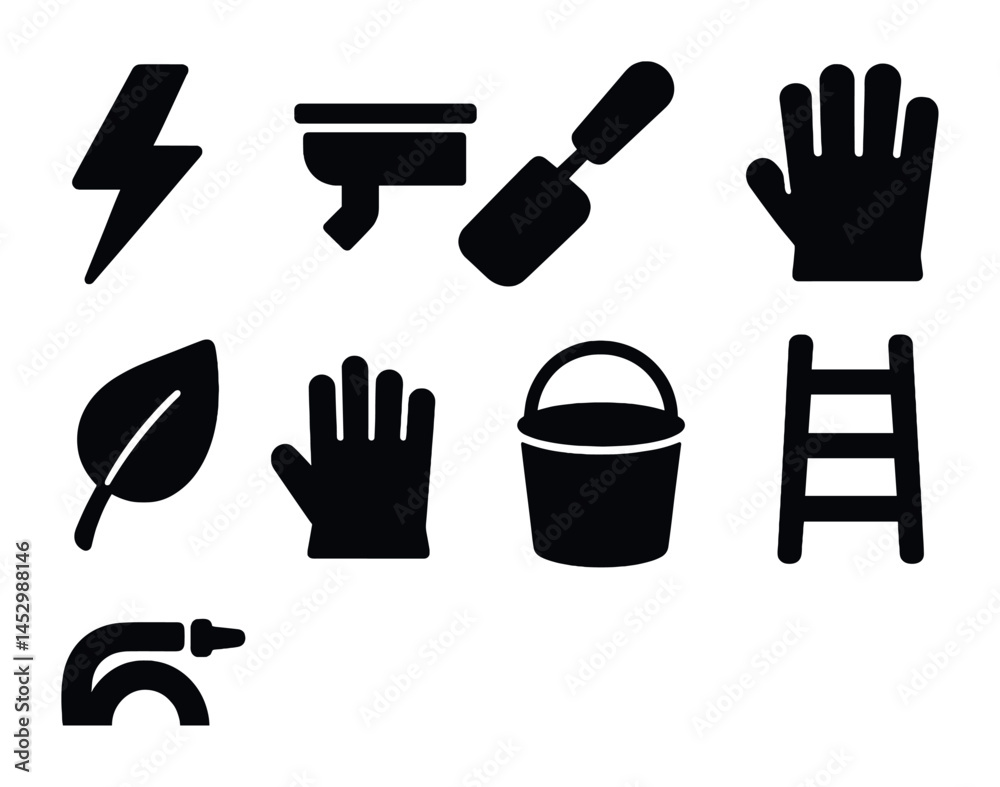 Fototapeta premium Home remodeling and repair icons set – solid, silhouette, diy and renovation symbols