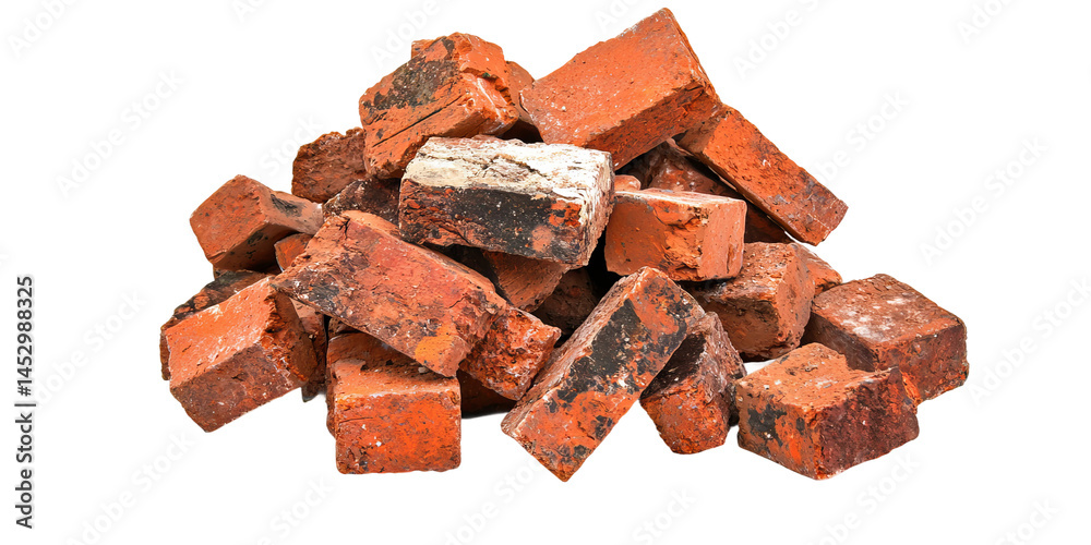 Pile of Red Bricks: A close-up shot of a pile of discarded red bricks, showing texture and variation in color and condition. Pile of Red Bricks: A close-up shot of a pile of discarded red bricks, showing texture and variation in color and condition.
