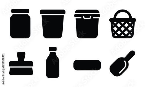 Kitchen and pantry silhouette icons set – minimalist, solid, cooking essentials