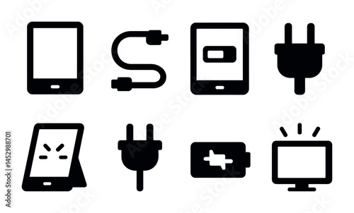 Electronic devices solid icons set – filled, gadget and tech symbols collection