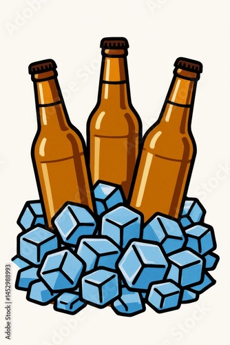Cold Bottles of Beverage Resting on Ice for a Refreshing Experience at a Summ...