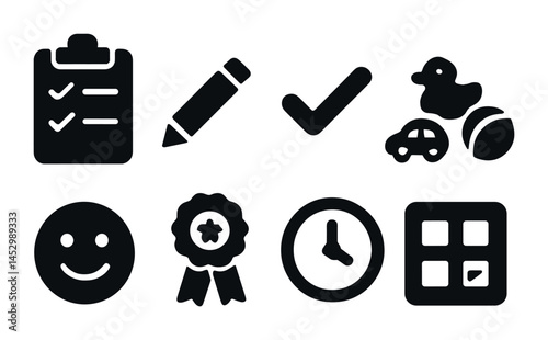 Essential solid icons set – filled, minimalist, daily usage symbols