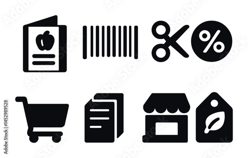 Shopping and retail solid icons set – filled, commercial, store and e-commerce symbols