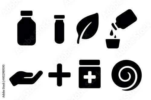 Medical and natural wellness icons for health and care design