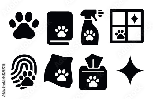 Pet care silhouette icons set – grooming, cleaning, animal welfare symbols