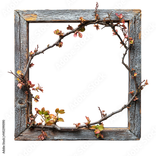 Framed Poem with Floral Branches Isolated on Transparent Background
