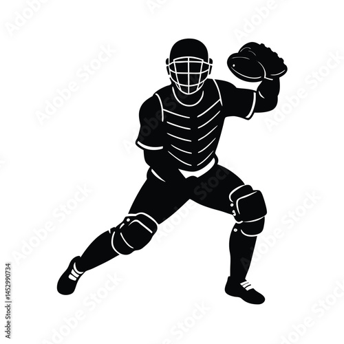 baseball catcher vector silhouette on white