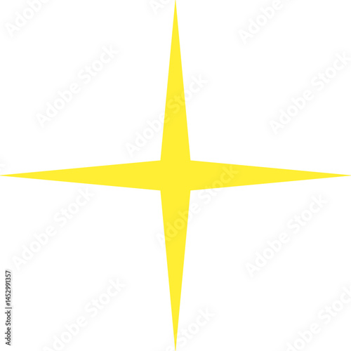 Bright yellow glowing star with four sharp rays on a white background. Minimalist, radiant, and eye-catching, this abstract starburst design is perfect for holiday, celebration, or magical themes. 