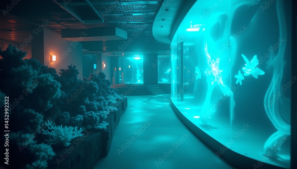 Obraz premium Submerged Research Facility Reveals Bioluminescent Deep-Sea Ecosystem’s Beauty