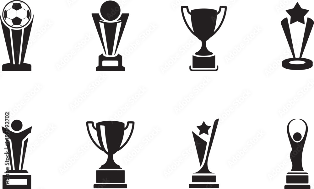 Award Trophy silhouette set vector illustration isolated On Transparent Background