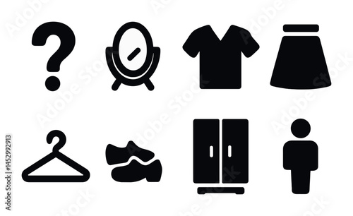 Fashion and apparel solid icons set – filled, wardrobe and clothing symbols