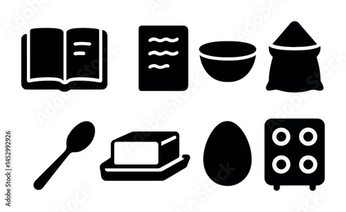 Cooking and recipe silhouette icons set – solid, filled, kitchen and culinary tools