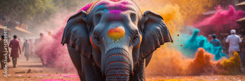 Obraz na płótnie elephant, bright colors, Holi festival India w salonie