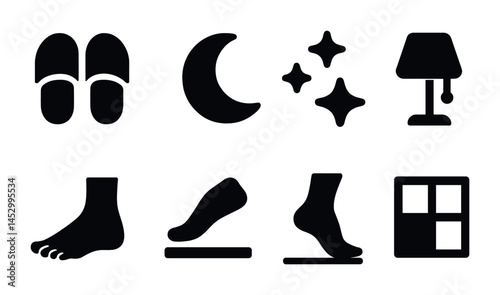 Bedtime silhouette icons set – sleep, night, rest symbols for design