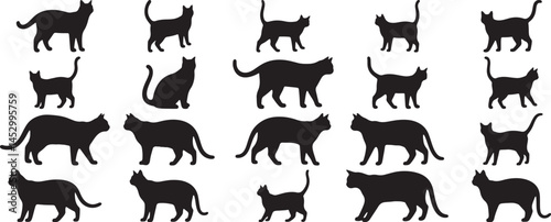 Collection of Cat Silhouettes Various Poses Sizes Black White Design Elements