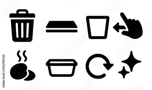 Recycling and waste solid icons set – flat, filled, eco-friendly symbols for sustainability