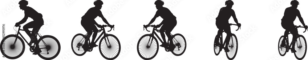 Fototapeta premium Cyclist Silhouettes Riding Bikes White Background Sport Recreation