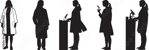 Female Scientists Silhouettes Diverse Poses Lab Research Science Professionals