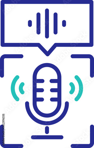 Icon with editable stroke representing AI-generated voice synthesis — combining elements like soundwaves, a speech bubble, and a digital or neural-style design to express artificial vocal output.

