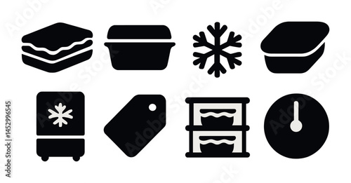 Food preservation silhouette icons set – solid, storage, freezing and canning symbols