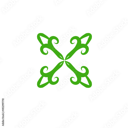 Elegant rotational symmetry design with verdant flourishes on dark background