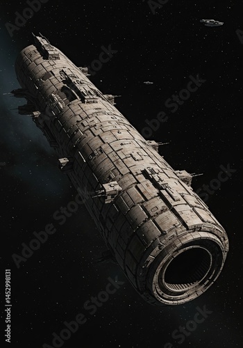 Massive Deep Space Freighter Detailed Science Fiction Starship in Orbit.