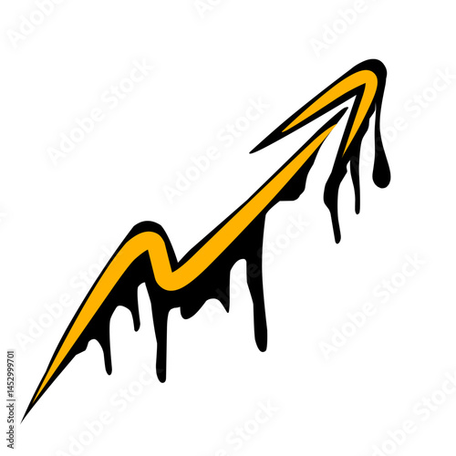 Golden arrow ascending trajectory on solid black backdrop for abstract representation