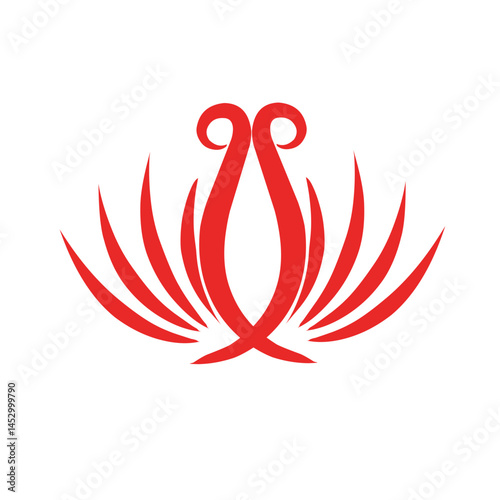 Stylized floral design in fiery red against a stark black background