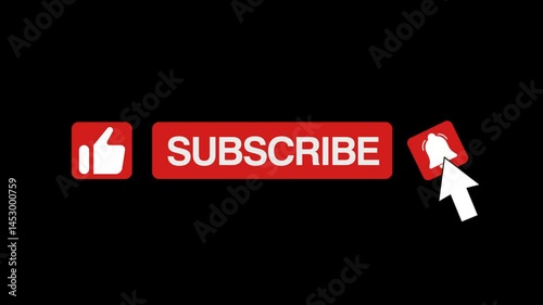 Social media subscribe button animation with alpha channel. 2d animation push button red subscribe animation with transparent background. subscribe button animation with alpha channel