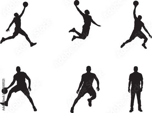 Basketball Player silhouette set vector illustration isolated On Transparent Background