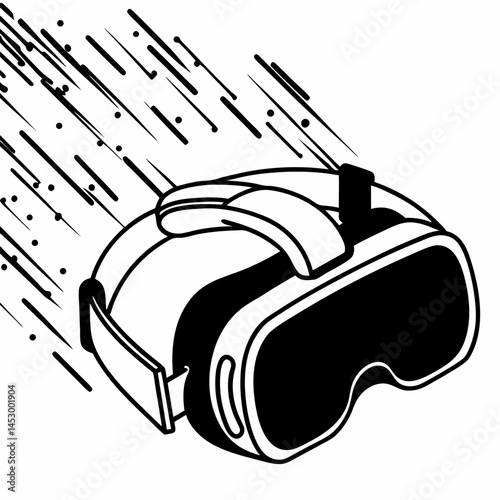 Elegant Line Art Design with VR Goggles and Floating Data Streams, Ideal for Technology Startups and Innovation.