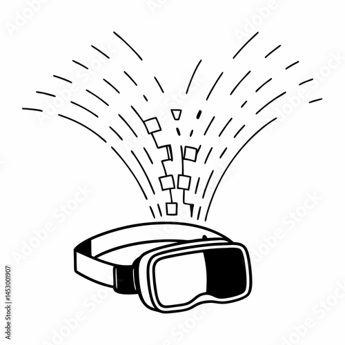Elegant Line Art Design with VR Goggles and Floating Data Streams, Ideal for Technology Startups and Innovation.