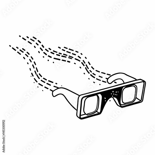 Elegant Line Art Design with VR Goggles and Floating Data Streams, Ideal for Technology Startups and Innovation.