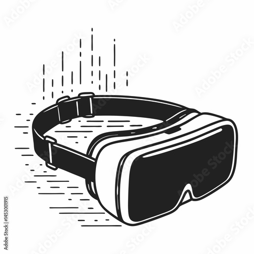 Elegant Line Art Design with VR Goggles and Floating Data Streams, Ideal for Technology Startups and Innovation.