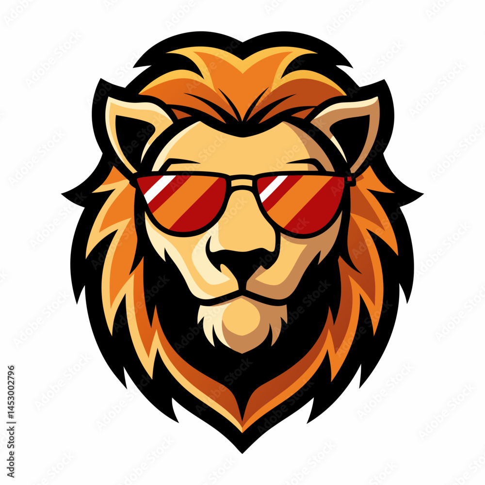Fototapeta premium Cool Lion Head Mascot Wearing Sunglasses Illustration