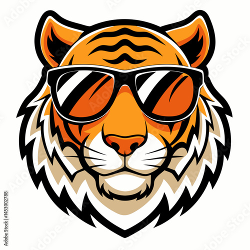 Cool Tiger Head Wearing Sunglasses Cartoon Illustration
