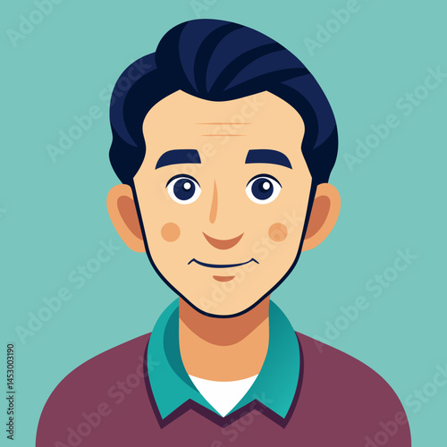 Friendly Cartoon Illustration of a Middle-Aged Man with Dark Hair